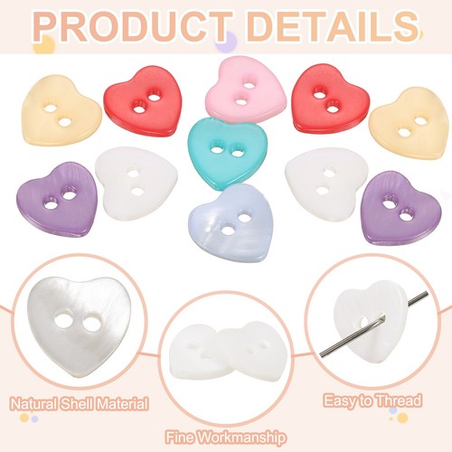 20Pcs 2 Hole 11.5mm Heart Shape Natural Shell Button for Shirt Coats, White - Picture 3 of 6