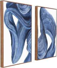 Blue Abstract Framed Wall Art Set of 2 - Modern Minimalist Canvas Decor