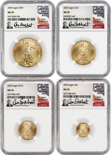 2020 $50 $25 $10 $5 1.85 oz Gold American Eagle Set NGC MS70 Don Everhart Label