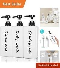 Elegant 3-Piece Shampoo  Conditioner Dispenser Set - 21oz Black Bottles