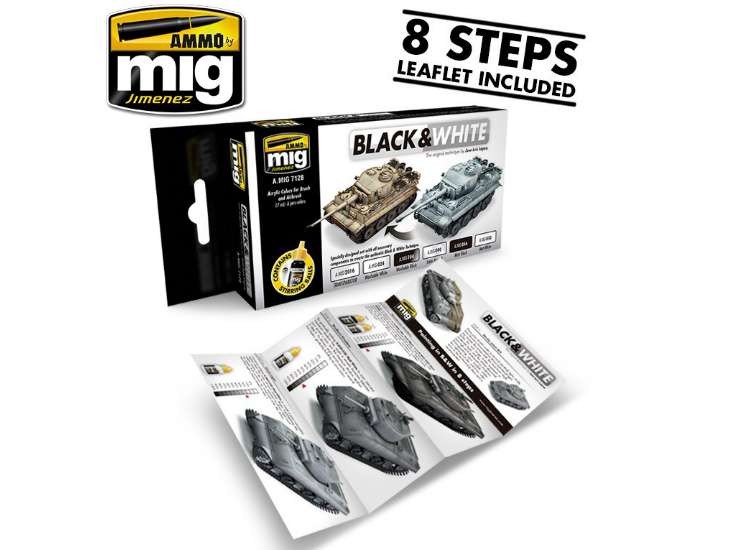 Ammo Mig A.Mig7128 17ml x6 - Black and White Technique Acrylic Paint Set