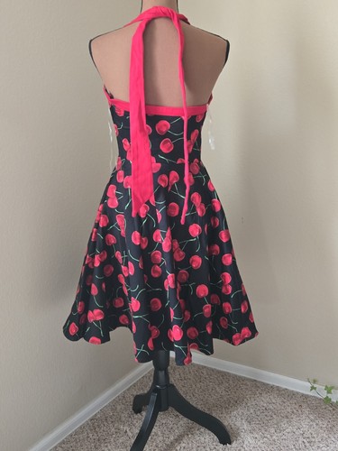 Vintage Style Pinup Dress Cherry Halter Top Full Circle Rockabilly Small S - Picture 4 of 6