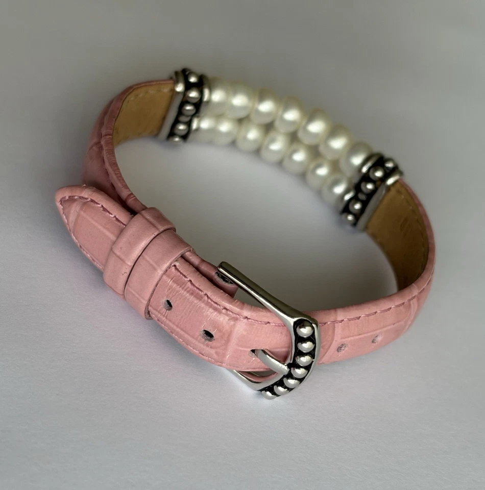 Pulsera Honora Doble Hilo Perla Cuero Genuino Hebilla Ajustable Rosa Foto 3 de 4