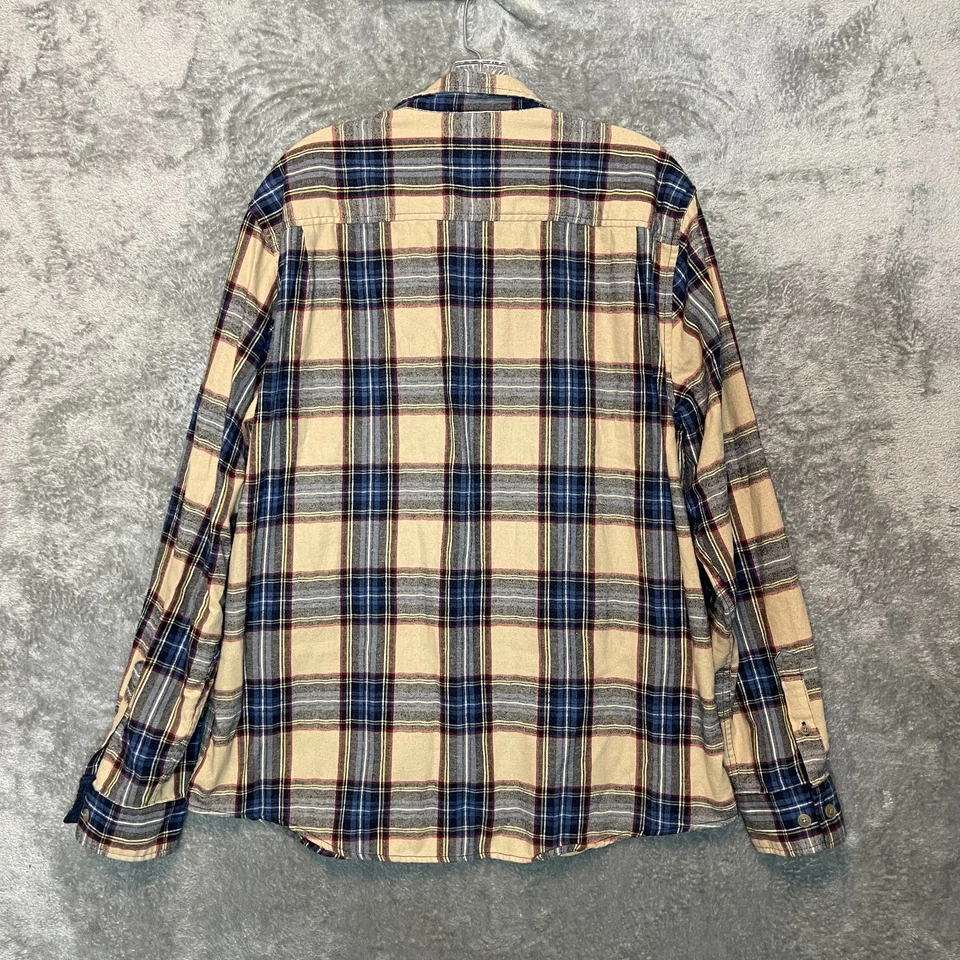 Weatherproof Men Classic Plaid Flannel Long Sleeve Button Down Shirt XL Blue Tan - Image 2 of 4