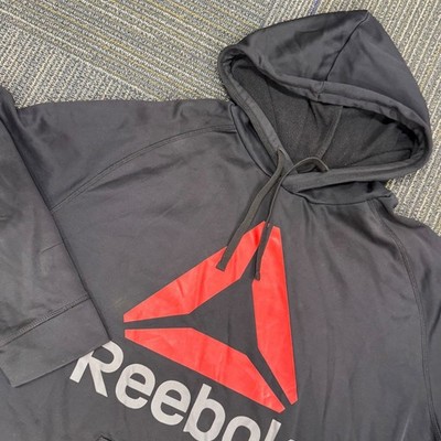 Reebok Hoodie Mens 3XL Black Red Logo Pullover Sweatshirt Activewear
