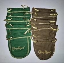 Lot of 10 Crown Royal 50ml Mini Bags : 5 Green And 5 Vanilla 