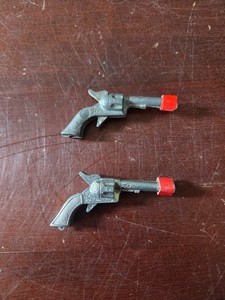 Lot of 2 Antique Mini Metal Toy Pistol Charms in Excellent Condition - NR