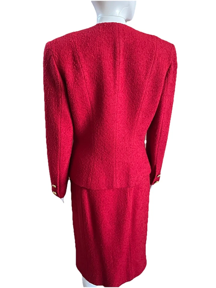 Traje Albert Nipon Boutique Vintage Años 80 Rojo Lana Tweed Talla 6 Botones Dorados Militar Foto 4 de 4