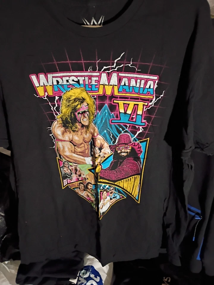 Camiseta Usada en Excelente Condición Wrestle Mania VI Para Hombre Talla XL Negra Ultimate Warrior Macho Man Foto 2 de 4
