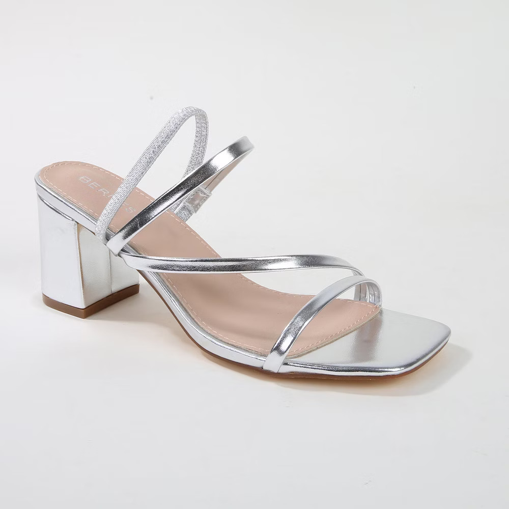 Berness Women's Hattie Minimalist Strappy Block Heel Sandals Silver 8