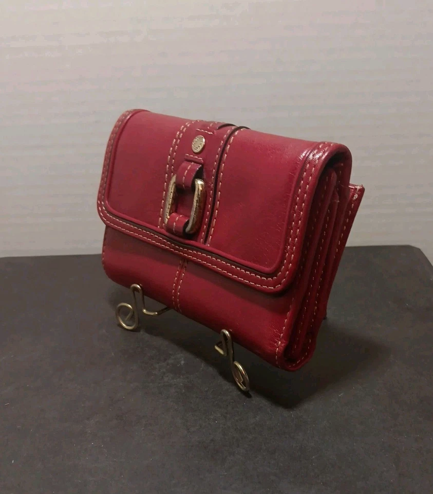 Fossil Mujer Cartera Cuero Marrón Con Cierre a Presión Estilo Triple Foto 3 de 4