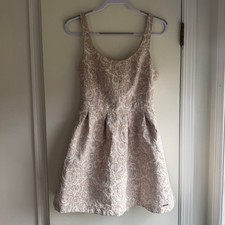 Abercrombie & Fitch Metallic Jacquard Damask Mini Dress Open Back Cream Gold 8