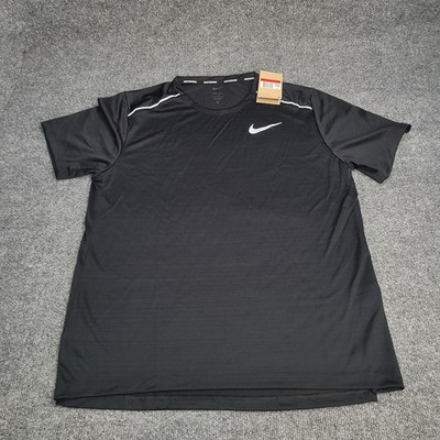 Nike Shirt Mens Large Black Dri Fit Miler Reflective Running Performance Top
