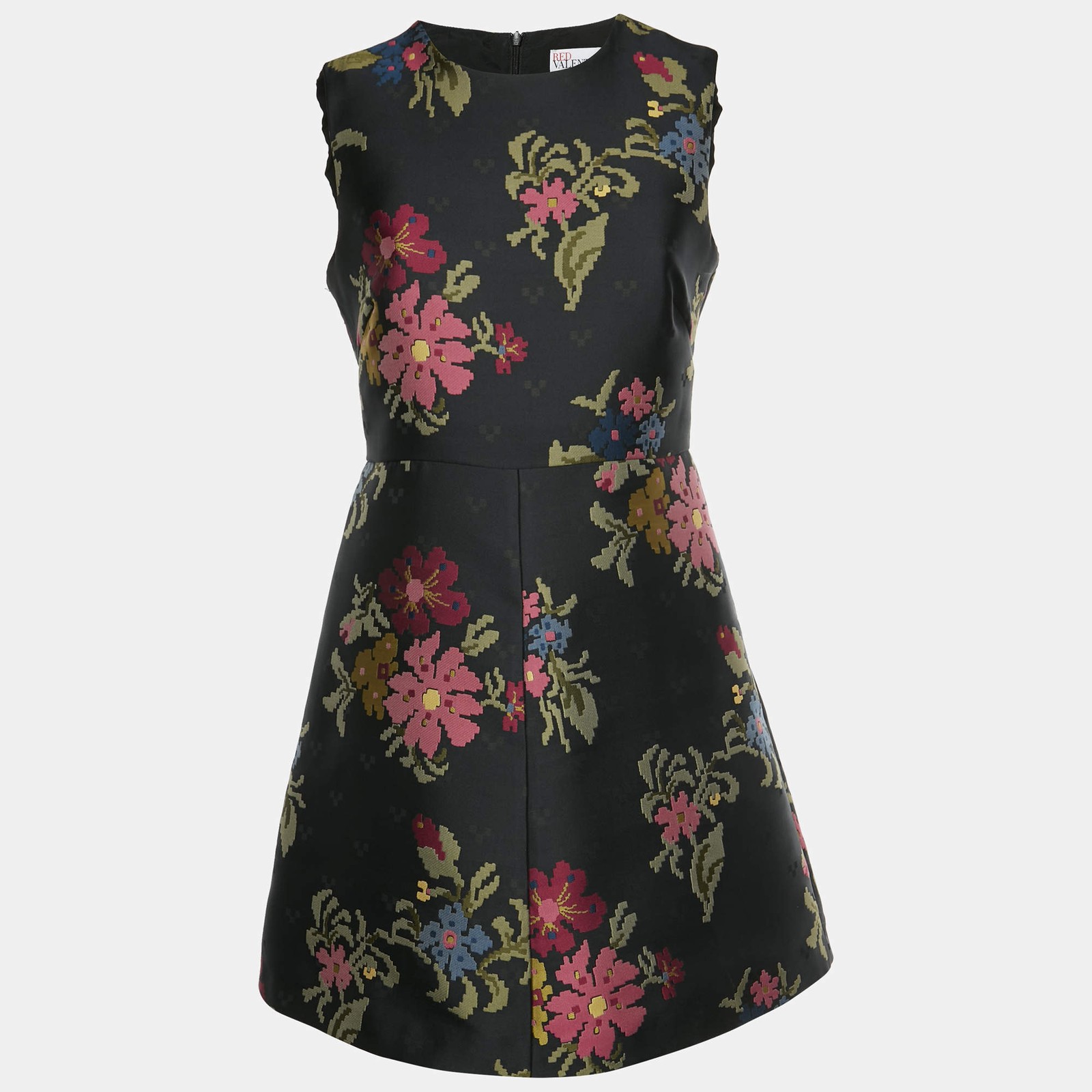 RED Valentino Black Floral Jacquard Sleeveless Mini Dress M