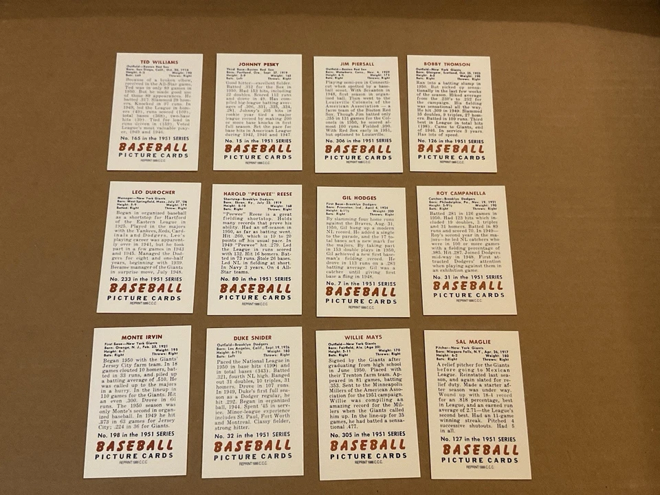 1986 CCC 1951 Bowman Reprint Lot Of 12 Ted Williams Willie Mays Duke Snider - Image 2 of 4