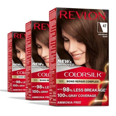 Revlon ColorSilk with Bond Repair Complex, Brown Permanent Hair Color, 100% Gray