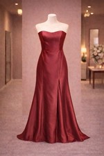 Alfred Sung Maroon Strapless Satin Fit & Flare Gown Size 12 NWT