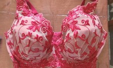 Soma Lace Bra Womens 34DD Red Sheer Floral Stones Sensuous Plunge New