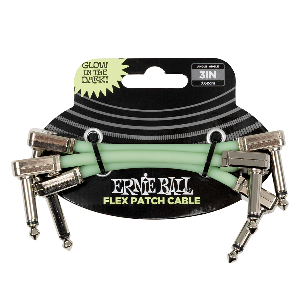 Guitar Patch Cable 3 Inch Ernie Ball Angled Glow In Dark x3 Pack 100% Genuine