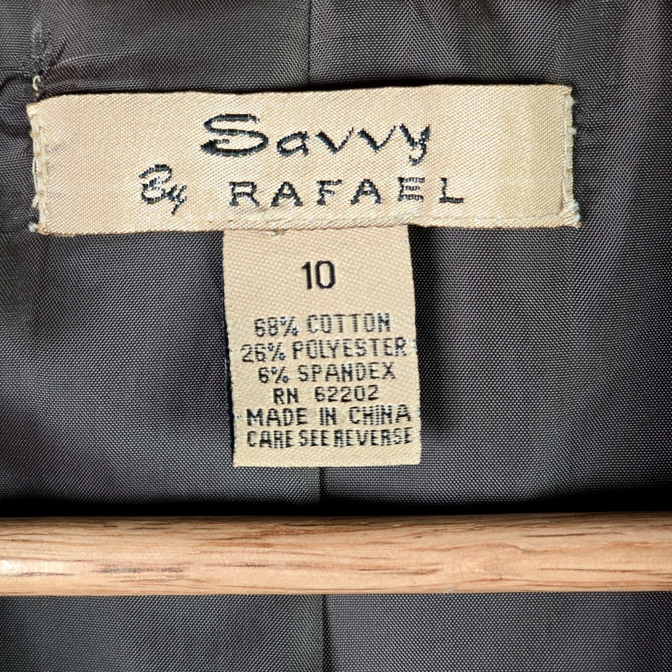 Blazer Savvy By Rafael para mujer 10 marrón estampado animal abotonado suave a medida Foto 3 de 4