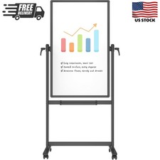 Double-Sided Magnetic Mobile Whiteboard, 48 x 24 Inches, Black Aluminium Frame