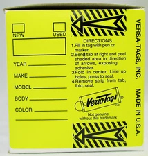 Yellow - Genuine Versa-Tag Yellow Key Tags, Self-Protecting (250 Tags per Box wi