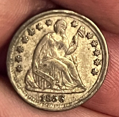 1856,  Seated Liberty Half Dime , lightly toned AU