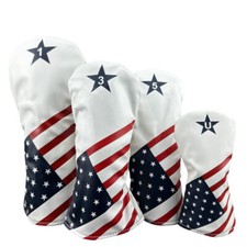 USA Flag-Themed Golf Club Head Covers Set Protective Sleeves for 1/3/5/UT 