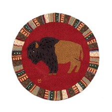 Artist-Designed Cinnamon Buffalo Round Hand-Hooked Wool Accent Rug(36 IN x 36...