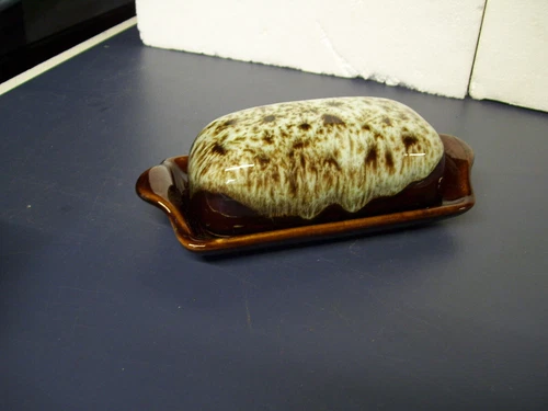 Hull Brown Dip Glaze Folk Art Butter Margarine Dish