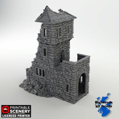 Ruined Kings Gate Fort Scatter Terrain Tabletop Gaming 3DPrint 32/28/20/15/10