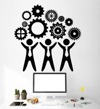 Vinyl Wall Decal Teamwork Office Decor Worker Gears Stickers (1256ig)
