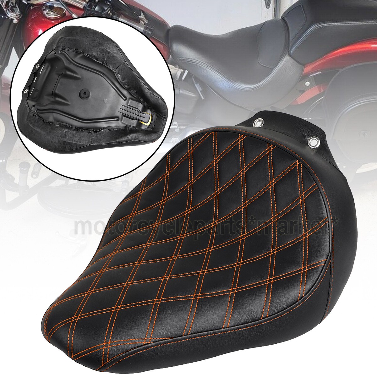 Motorcycle Black Orange Stitching Diamond Solo Driver Seat For