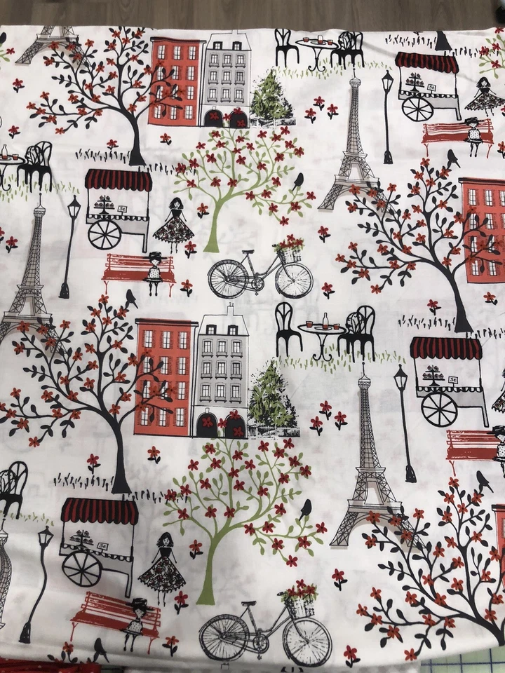 Waverly Eiffel tower Paris Cafe Quilt Fabric Bundle Red Grey Check moda New 6 Yd - Image 2 of 3