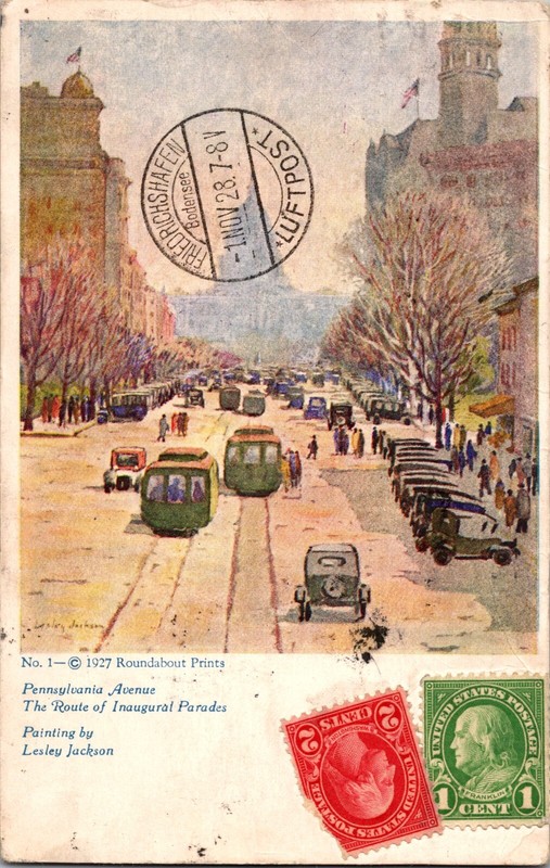 1928 USA NY Graf Zeppelin LZ 127 First Flight Artist Postcard cover to Germany