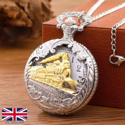 Dampflok Metall Taschenuhr Vintage Quarz Steampunk Lok Geschenk Silber