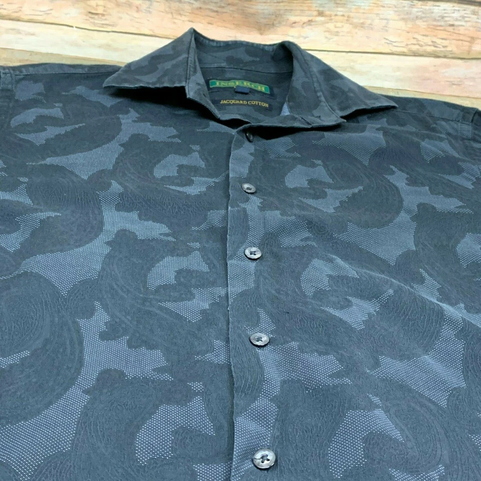 Camisa geométrica masculina de algodão jacquard Inserch Icon preta cinza média - Imagem 3 de 4