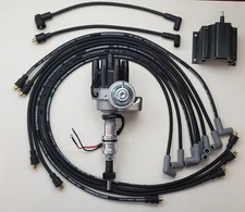 CHEVY 350 SMALL FEMALE HEI DISTRIBUTOR +50K COIL+BLACK 8.5mm WIRES under exhaust