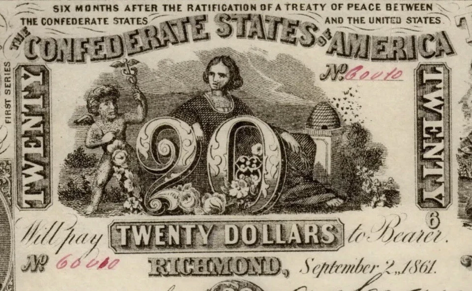 CT-20 $20 1861 Confederate States Banknote Contemporary War Counterfeit PCGS 63 - Image 3 of 4