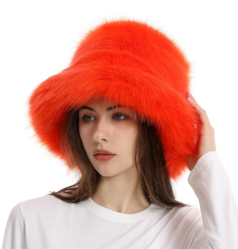 Women's Faux Fur Furry Winter Warm Hat Wide Brim Fashion Cap - Afbeelding 17 van 23