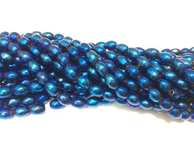 Blue Hematite Barrel Smooth Beads 6x9mm 12''inch, Blue Hematite Barrel 3 Strand