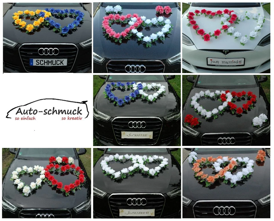 DOPPEL HERZ Auto Schmuck Braut Paar Rose Deko Dekoration 12 Farben Hochzeit