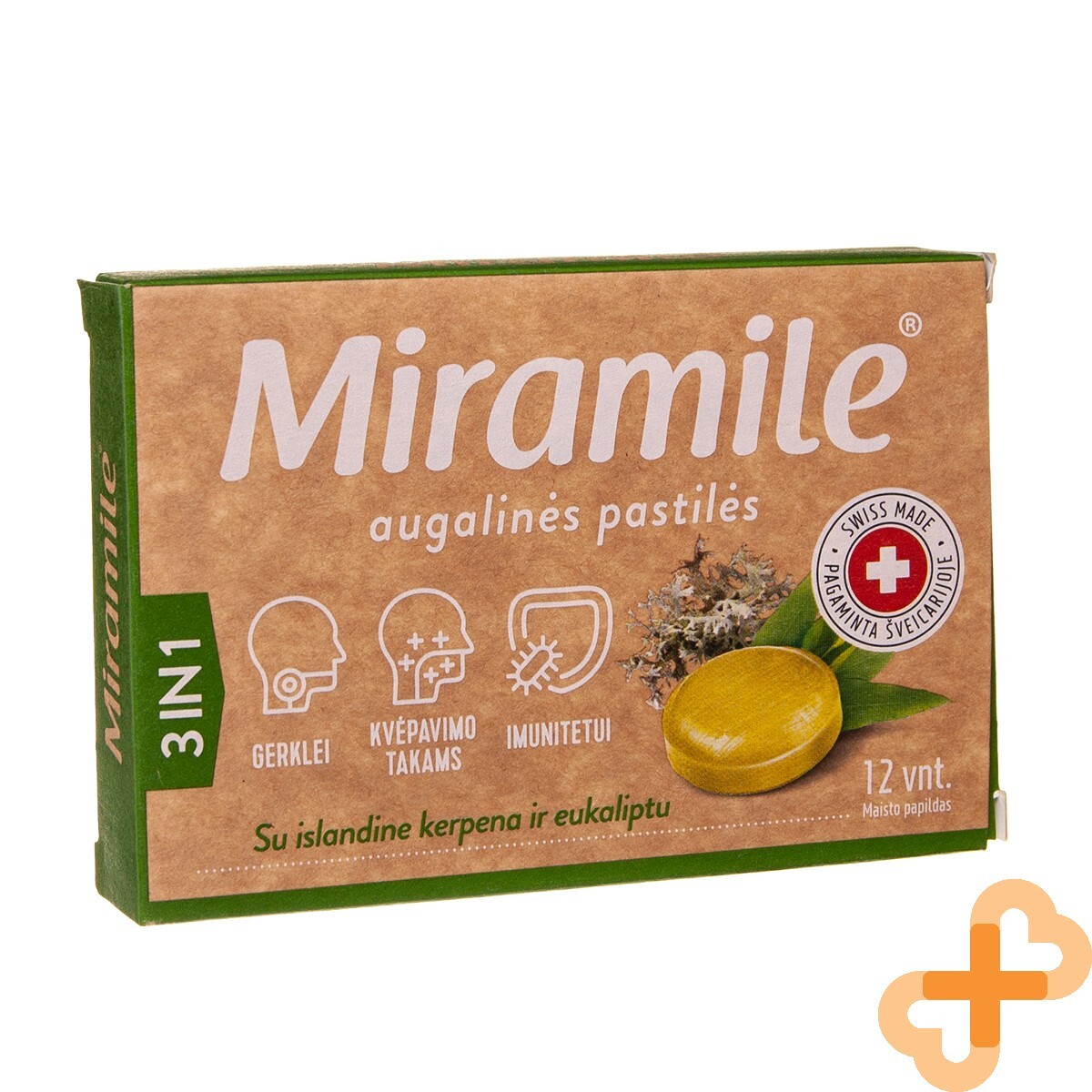 MIRAMILE Eucalyptus And Lichen Flavored 12 Lozenges Throat Immune System Organic