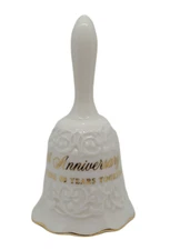 50th Anniversary Hand Bell Dinner Bell Floral White Gold Tone Collectible Gift 