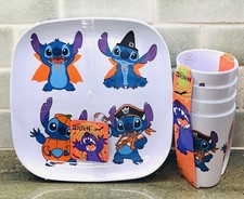 Disney Stitch Halloween Costume 4 Piece Melamine Plate and Cup Set
