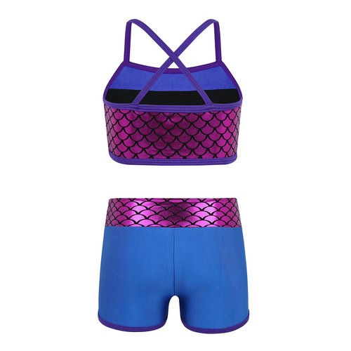 Girls Ballet Dance Athletic Outfit Tanks Crop Top Bottoms Set Swimming Costume - Picture 46 of 81
