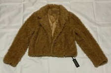 NWT BLANKNYC Womens Curly Hair Faux Fur Cropped Open Jacket XL Pockets
