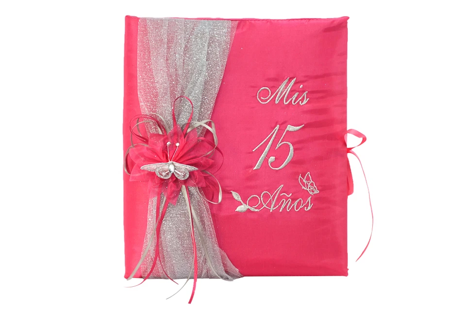 Juego de 5 piezas de quinceañera fucsia Mis Quince almohada arrodillada libro de invitados álbum Biblia Foto 4 de 4