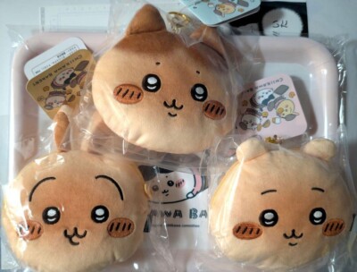 リク ベーカリー　ぬいぐるみ Chiikawa Bakery SET 3 Pouch Plush Face Bread Toy Chain Hachiware