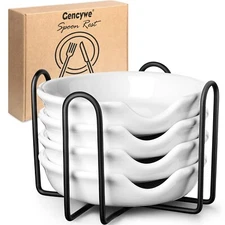 4 Pack Ceramic Spoon Rest with Metal Holder, Gencywe 4.8 inch Spoon... Fast Ship